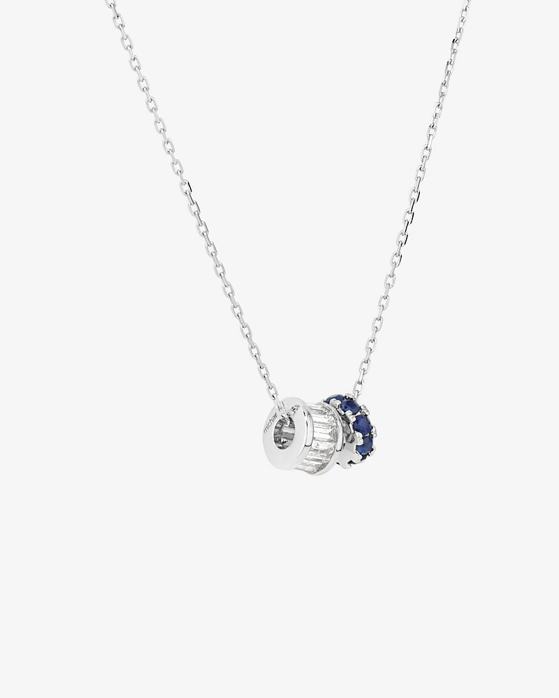 Sapphire & Diamond Dot Dash Rondell Pendant with 0.21 Carat TW in 10kt White Gold