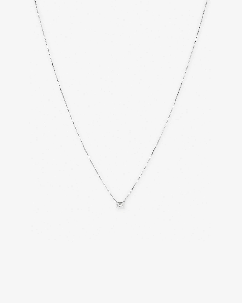 0.25 Carat TW Emerald Cut Diamond Solitaire Necklace in 18kt White Gold