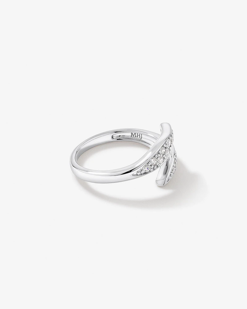 Cubic Zirconia Pointed Open Bypass Ring in Sterling Silver