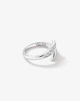 Cubic Zirconia Pointed Open Bypass Ring in Sterling Silver