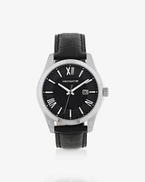 Montre en acier inoxydable et en cuir noir pour homme