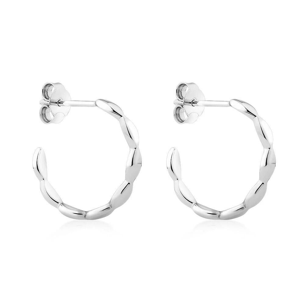 Marquise Shape Open Hoop Stud Earrings in Sterling Silver