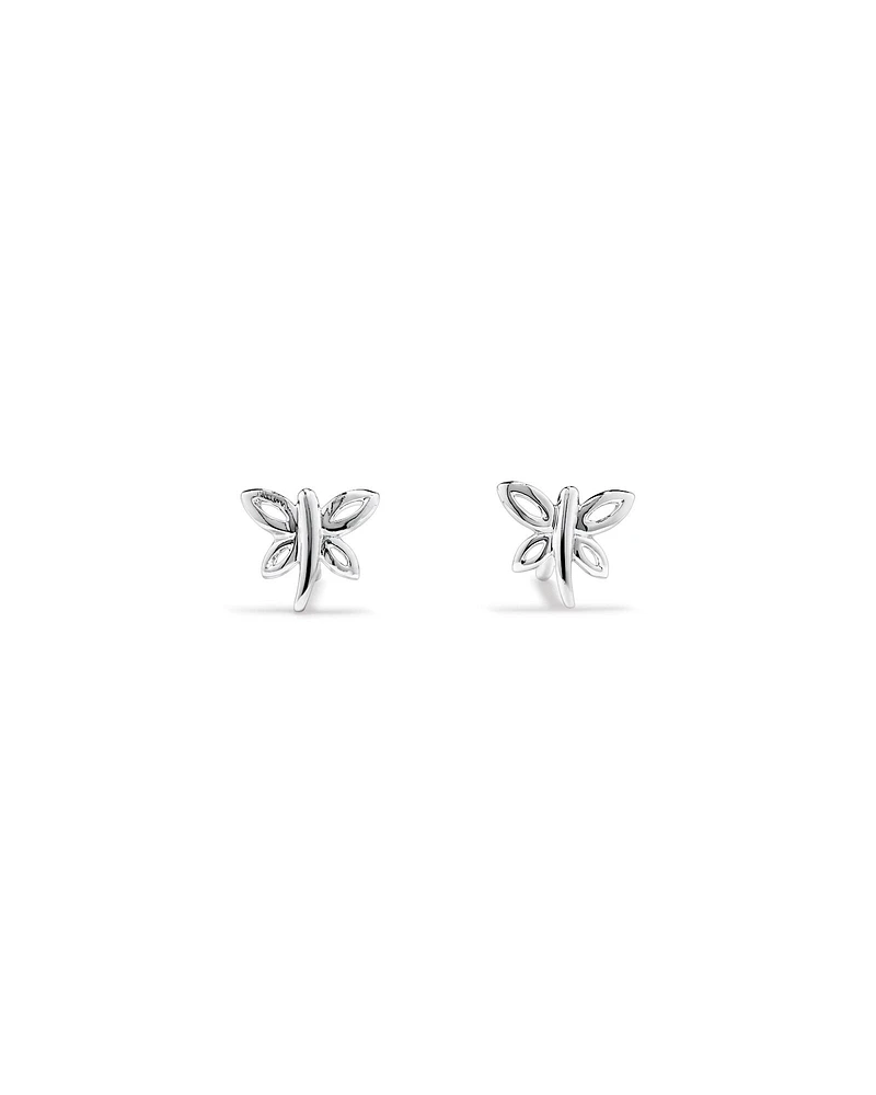 Open Wing Dragonfly Stud Earrings in Sterling Silver