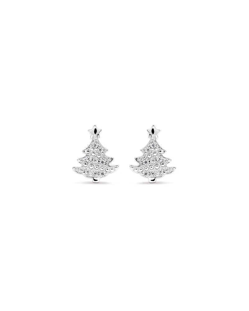 Cubic Zirconia Christmas Tree Stud Earrings in Sterling Silver