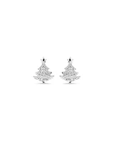 Cubic Zirconia Christmas Tree Stud Earrings in Sterling Silver