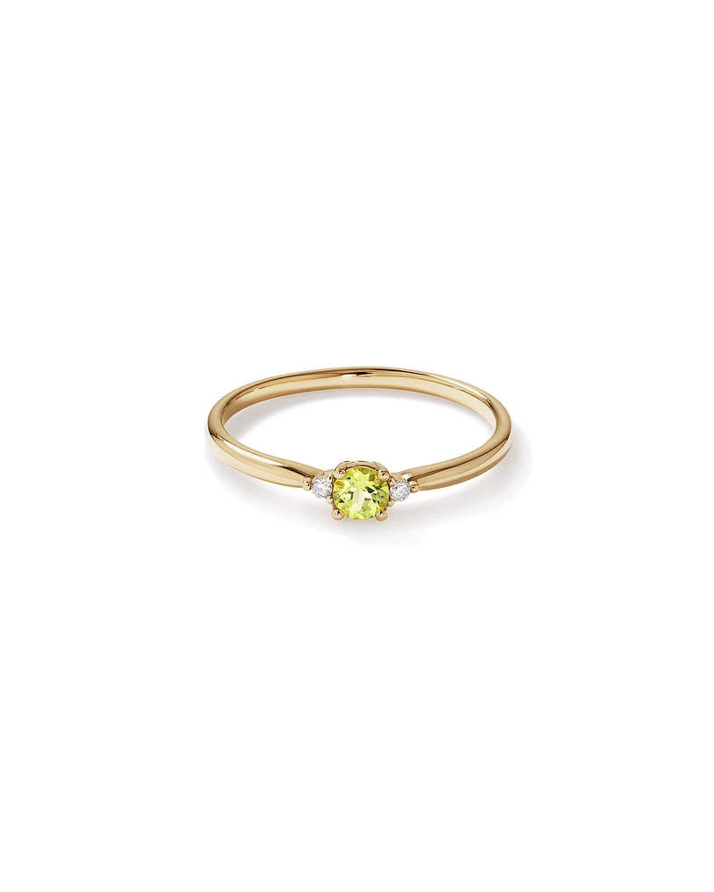 3 Stone Ring with Peridot & Diamonds in 10kt Yellow Gold