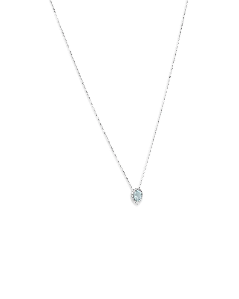 Halo Necklace with Aquamarine & 0.19 Carat TW of Diamonds in 10kt White Gold