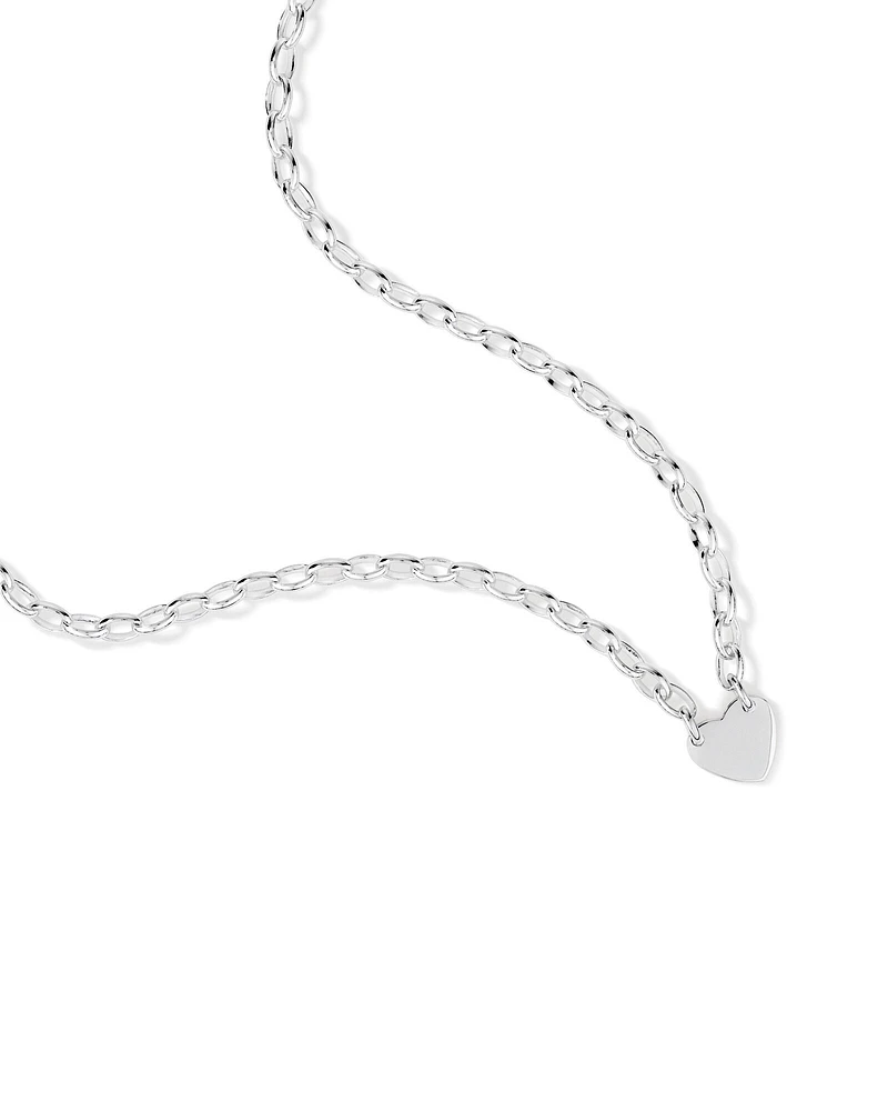 Heart Disc Oval Belcher Necklace in Sterling Silver