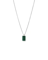 Rectangle Green Malachite Gemstone Pendant Chain Necklace in Sterling Silver