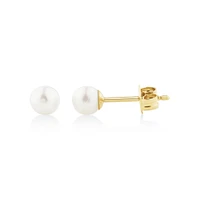 Stud Earrings with 4mm Round Cultured Freshwater Pearl in 10kt Yellow Gold