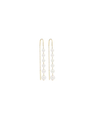 Threader Earrings with Cultured Freshwater Pearls in 10kt Yellow Gold