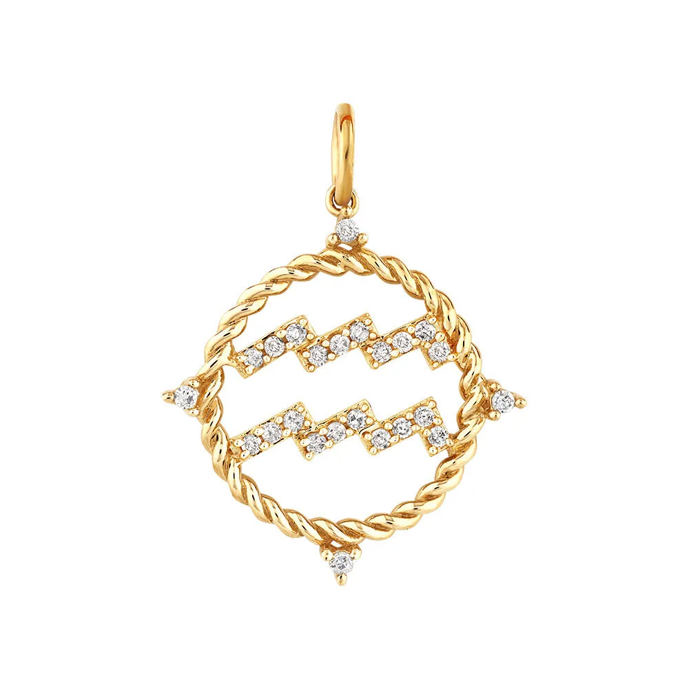 Aquarius Zodiac Pendant with 0.15 Carat TW of Diamonds in 10kt Yellow Gold