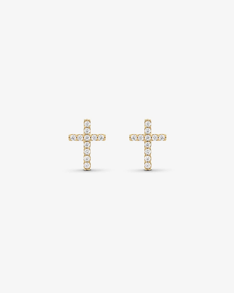 Cubic Zirconia Cross Stud Earrings in 10kt Yellow Gold