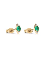 3 Stone Emerald Earrings with .04 Carat TW Diamonds in 10kt Yellow Gold