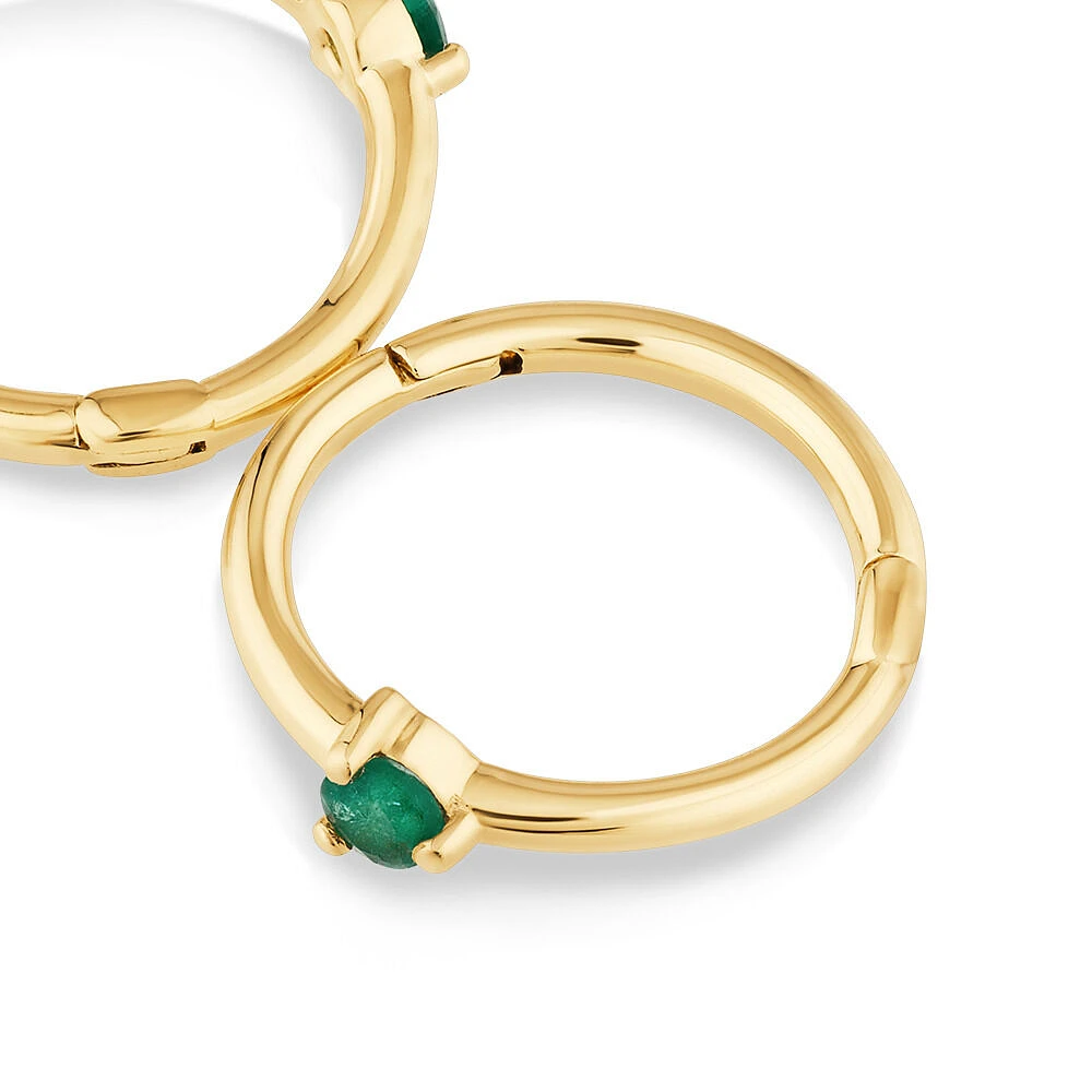 10mm Emerald Accent Sleepers in 10kt Yellow Gold