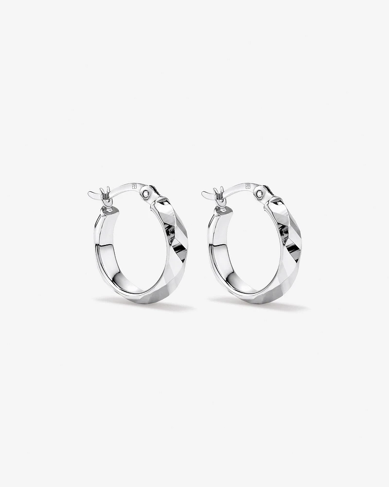 Large Diamond Cut Mirror Hoops in Sterling Silver