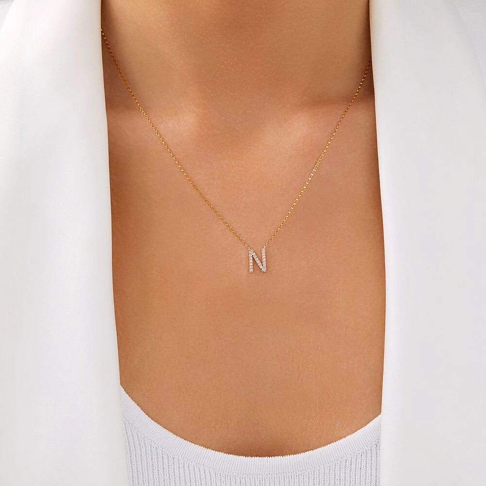 "K" Initial Necklace with 0.10 Carat TW of Diamonds in 10kt Yellow Gold