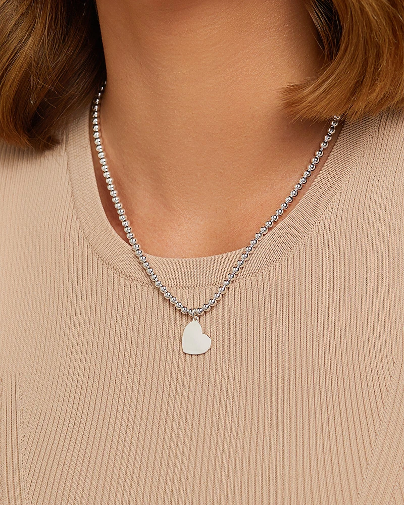 45cm (18") Engravable Heart Bead Necklace in Sterling Silver