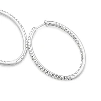 Oval Shape Hoop Earrings with 1.00ct TW of Diamonds in 10kt White Gold