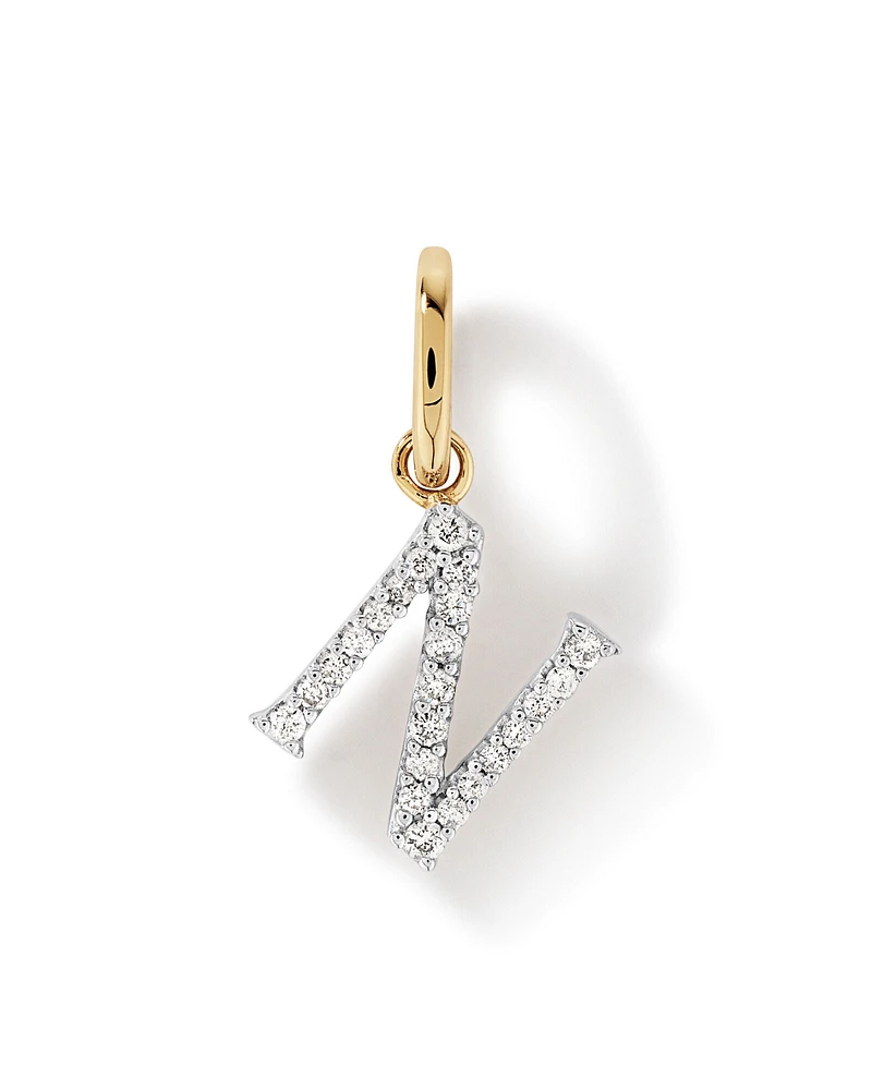 Diamond Letter N Initial Pendant in 10kt Yellow Gold