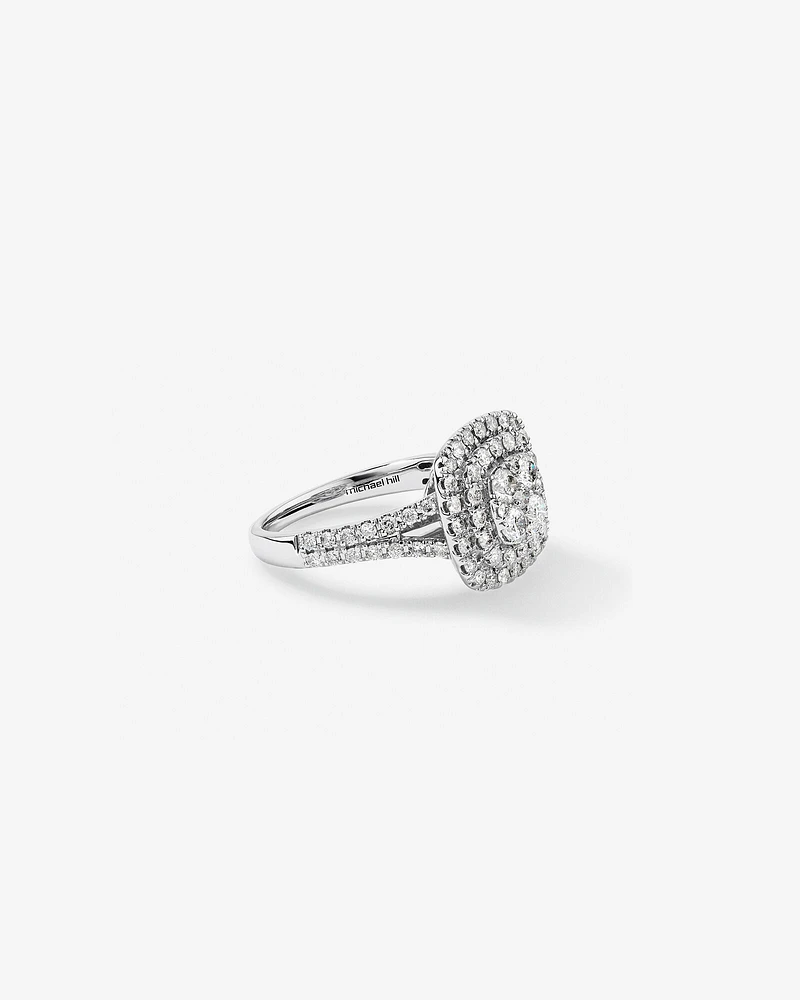 1.30 Carat TW Cushion Cluster Halo Diamond Ring in 10kt White Gold