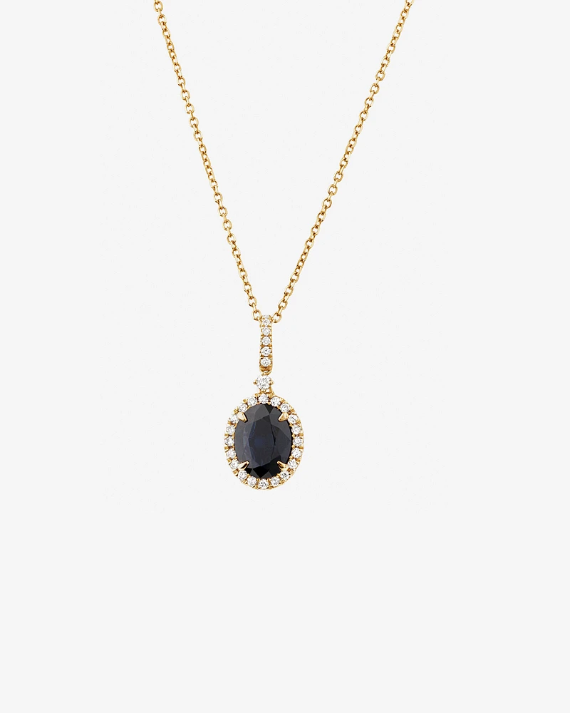 Oval Halo Pendant with Sapphire & 0.19 Carat TW of Diamonds in 14kt Yellow Gold