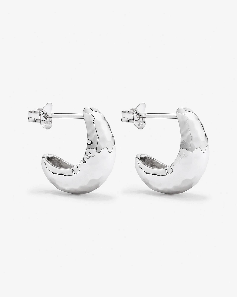 Diamond Cut Half Hoop Dome Stud Earrings in Sterling Silver