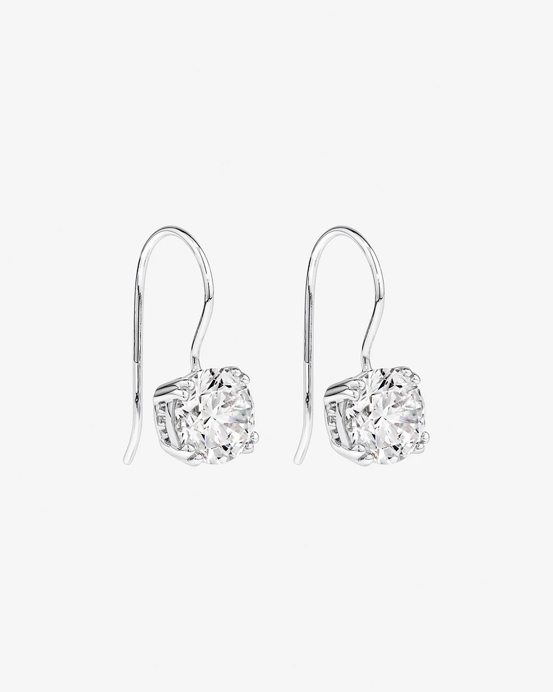 Round Brilliant Cubic Zirconia Drop Shepherds Hook Earrings in Sterling Silver