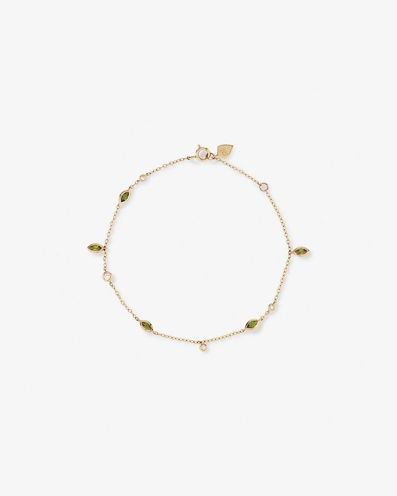 Serendipity Bracelet with Green Tourmaline in 10kt Yellow Gold