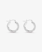 Pavé Cubic Zirconia Small Hoop Earrings in Sterling Silver