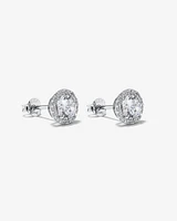 Round Brilliant Cubic Zirconia Halo Stud Earrings in Sterling Silver