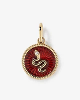 Lunar New Year Red Circle Snake Pendant with Diamond Accent in 10kt Yellow Gold