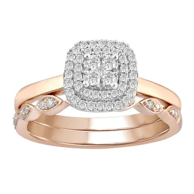 Ensemble nuptial Evermore en or jaune et blanc 10 K avec diamants totalisant 0,25 ct