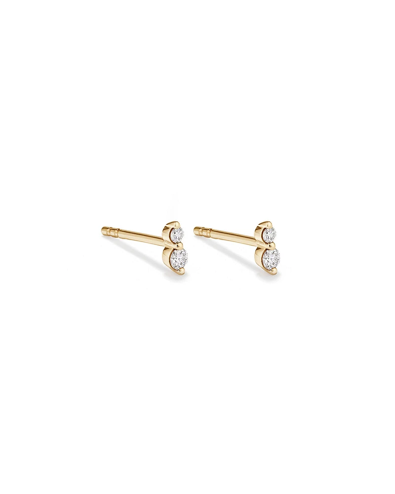 Boucles d'oreilles clous deux pierres en or jaune 10kt