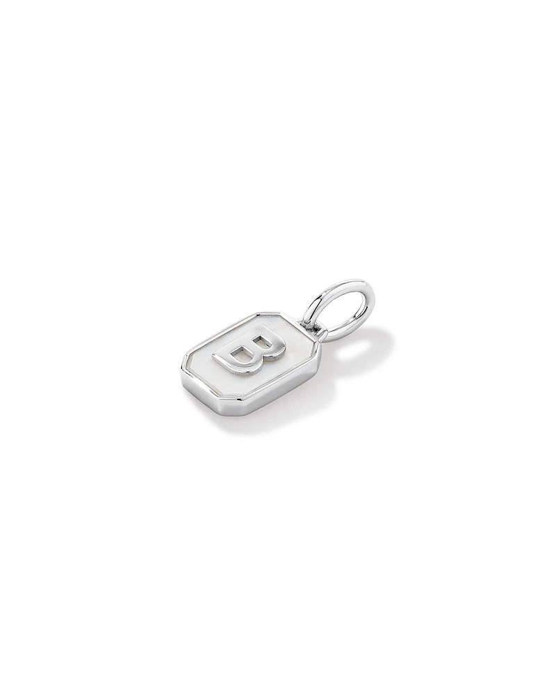 Letter F Mother of Pearl Initial Pendant in Sterling Silver