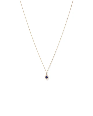 Pear Cut Created Sapphire and Diamond Halo Pendant Necklace in 10kt Yellow Gold