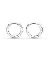 0.13 Carat TW Diamond Dot Dash Mini Hoop Earrings in 10kt White Gold