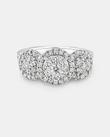 3 Stone Cluster Ring with 1.50 Carat TW of Diamonds in 14kt White Gold