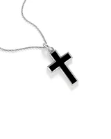 Onyx Cross Pendant in Silver with 65cm Cable Chain