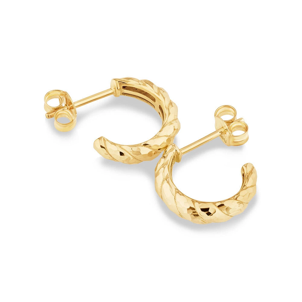 Diamond-Cut Dome Hoop Studs in 10kt Yellow Gold