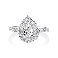 Halo Ring with 0.90 Carat TW of Diamonds in 18kt White Gold