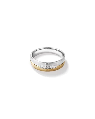 Bague de mariage pour homme en or blanc et jaune 10 ct bi-ton, sertie en canal avec un total de 0,15 carat de diamants.