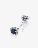 Halo Stud Earrings with Sapphire & 0.28 Carat TW of Diamonds in 10kt White Gold