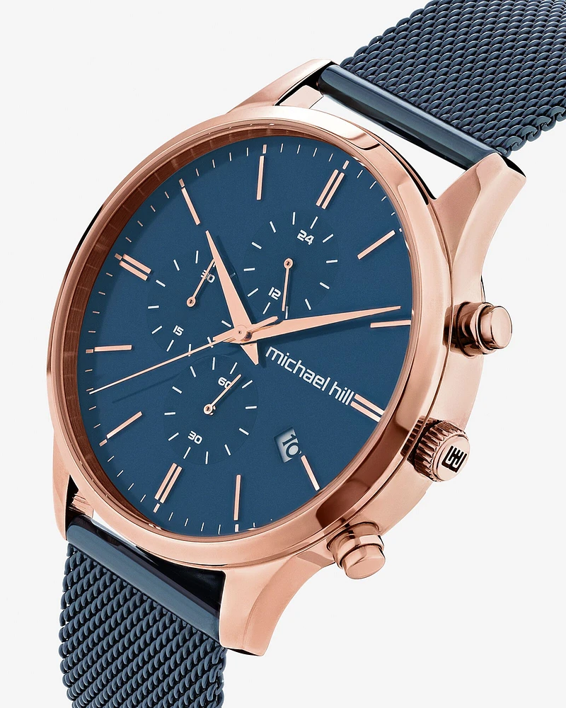 Men's Chronograph Watch in Blue & Rose Tone Stainless Steel