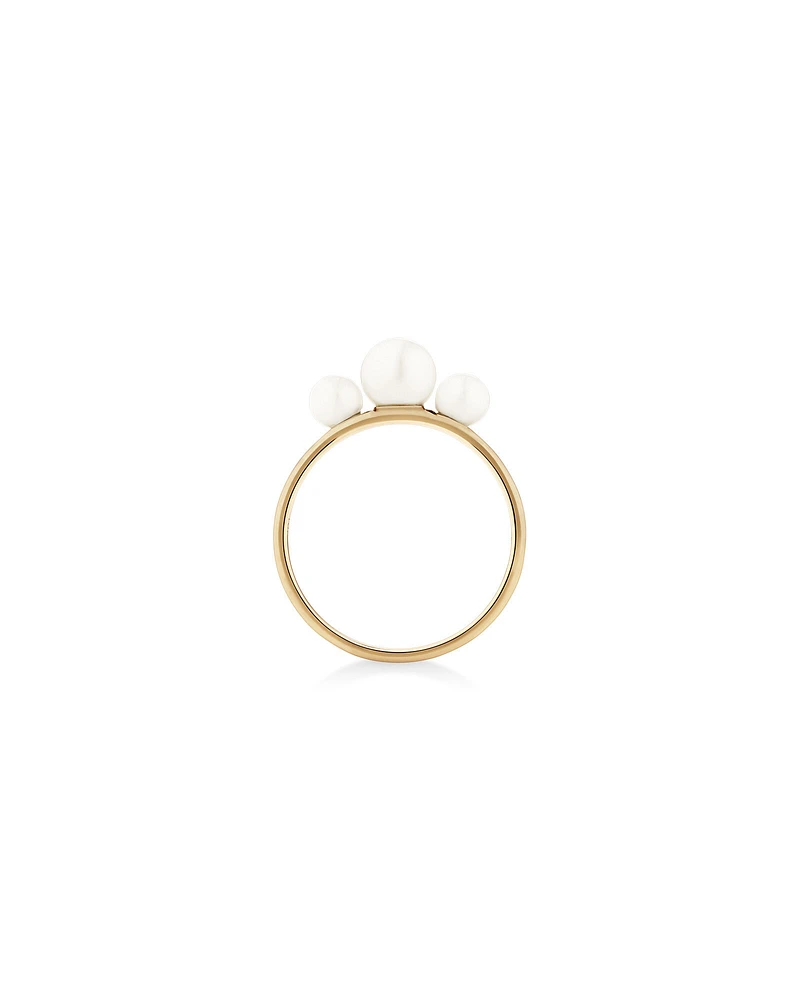 3 Stone Ring with Cultured Freshwater Pearls in 10kt Yellow Gold