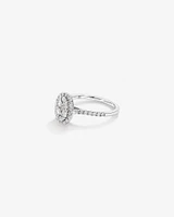 0,86 Carat Poids Total Bague De Fiançailles Halo En Diamant En Forme Ovale, En Or Blanc 14 Ct