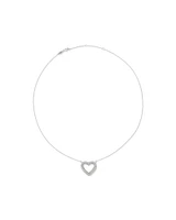 Cubic Zirconia Puff Love Heart Pendant Necklace in Sterling Silver