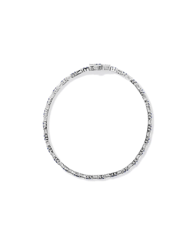 Sapphire & Diamond Dot Dash Tennis Bracelet with 0.62 Carat TW in 10kt White Gold