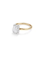 1.46 Carat TW Emerald Cut Laboratory-Grown Diamond Halo Engagement Ring in 14kt Yellow and White Gold