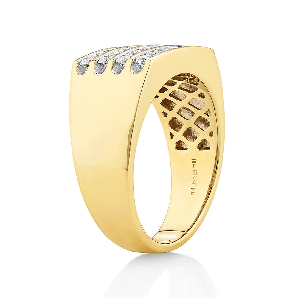 Bague en or jaune 10 K avec diamants totalisant 1 ct pour homme